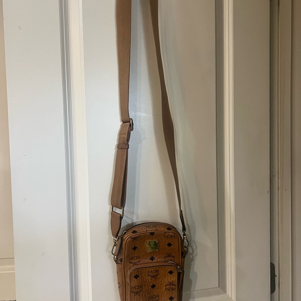 MCM Tan Visetos Logo Messenger Crossbody